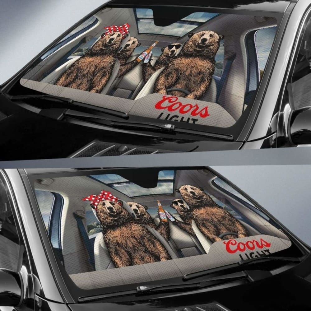 Family Bear Drink Beer Coors Light Car Sun Shade Funny 102507 - YourCarButBetter