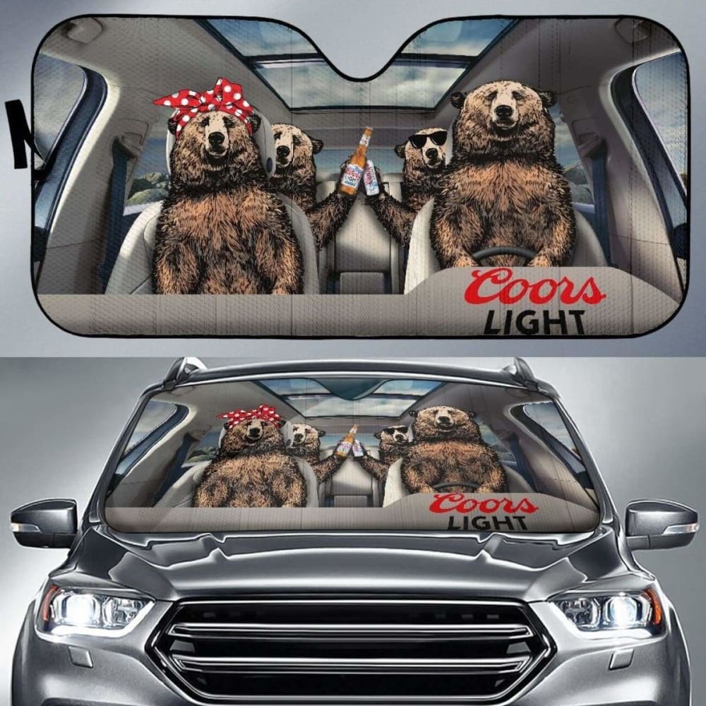 Family Bear Drink Beer Coors Light Car Sun Shade Funny 102507 - YourCarButBetter
