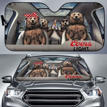 Family Bear Drink Beer Coors Light Car Sun Shade Funny 102507 - YourCarButBetter