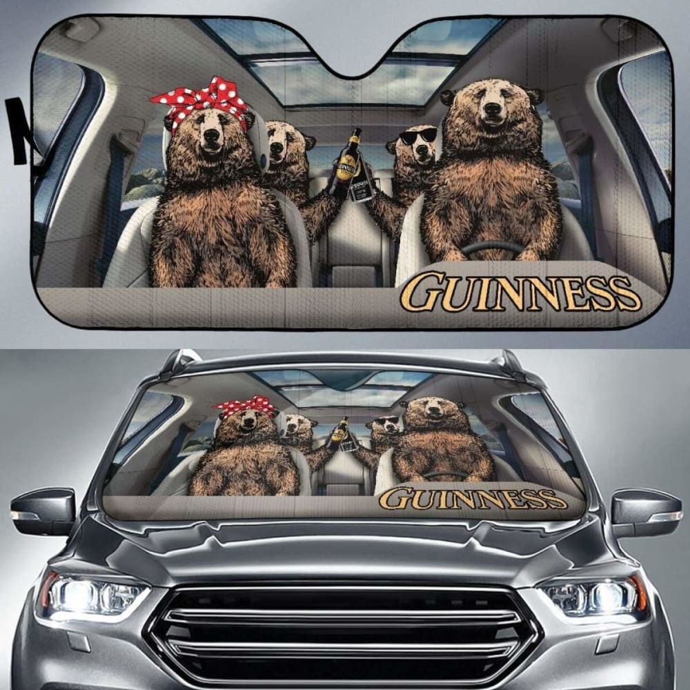 Family Bear Drink Beer Guinness Car Sun Shade Funny 102507 - YourCarButBetter