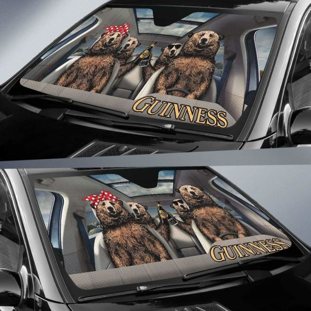 Family Bear Drink Beer Guinness Car Sun Shade Funny 102507 - YourCarButBetter