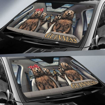 Family Bear Drink Beer Guinness Car Sun Shade Funny 102507 - YourCarButBetter