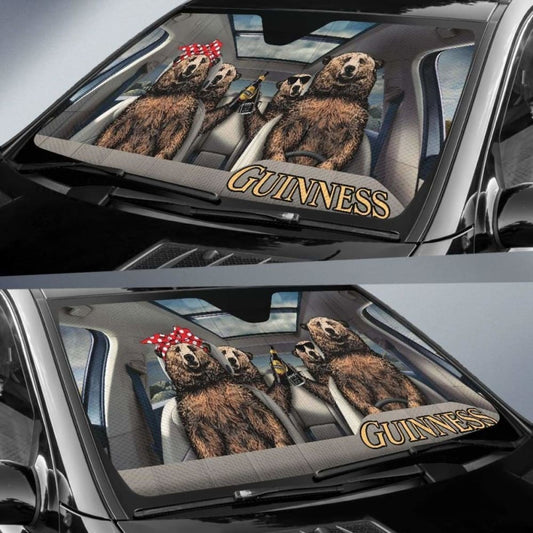 Family Bear Drink Beer Guinness Car Sun Shade Funny 102507 - YourCarButBetter