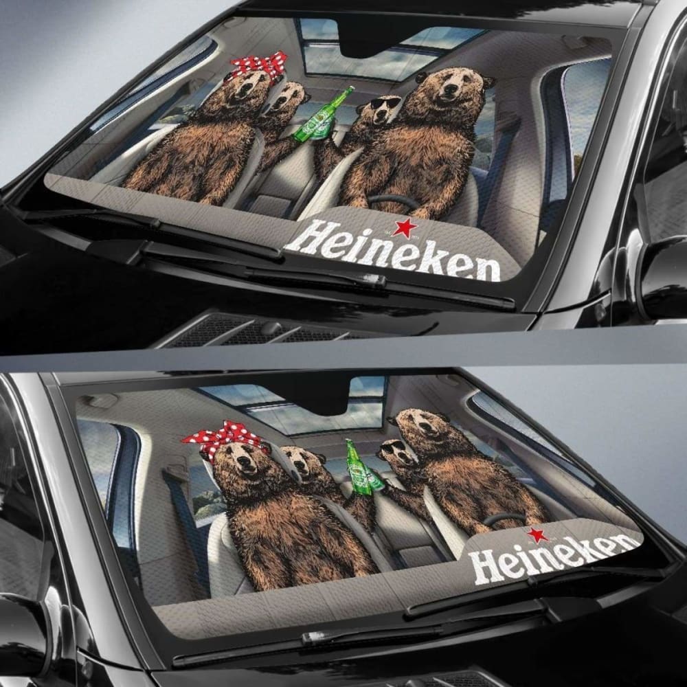 Family Bear Drink Beer Heineken Car Sun Shade Funny 102507 - YourCarButBetter