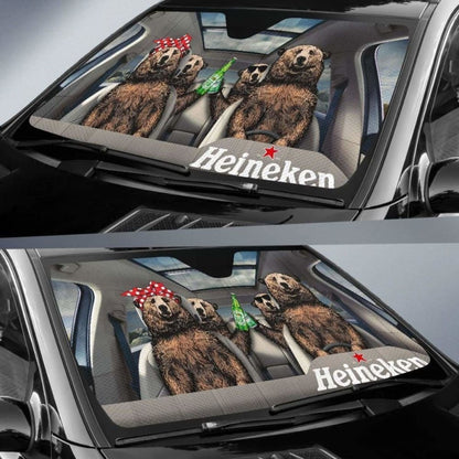 Family Bear Drink Beer Heineken Car Sun Shade Funny 102507 - YourCarButBetter