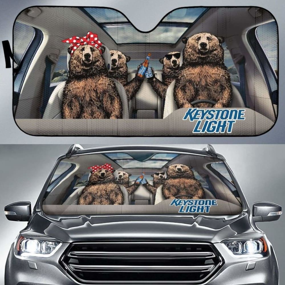 Family Bear Drink Beer Keystone Light Car Sun Shade Funny 102507 - YourCarButBetter