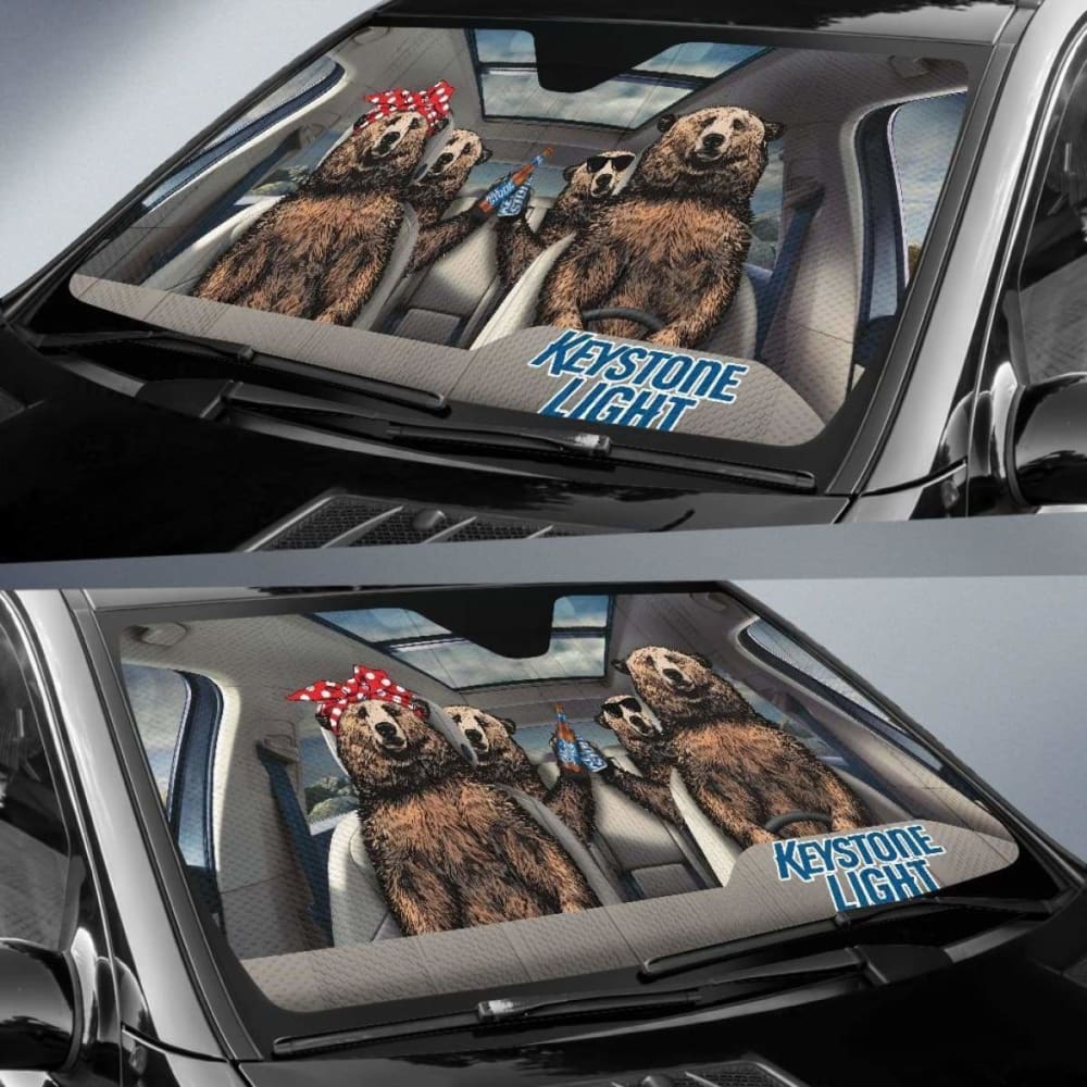 Family Bear Drink Beer Keystone Light Car Sun Shade Funny 102507 - YourCarButBetter