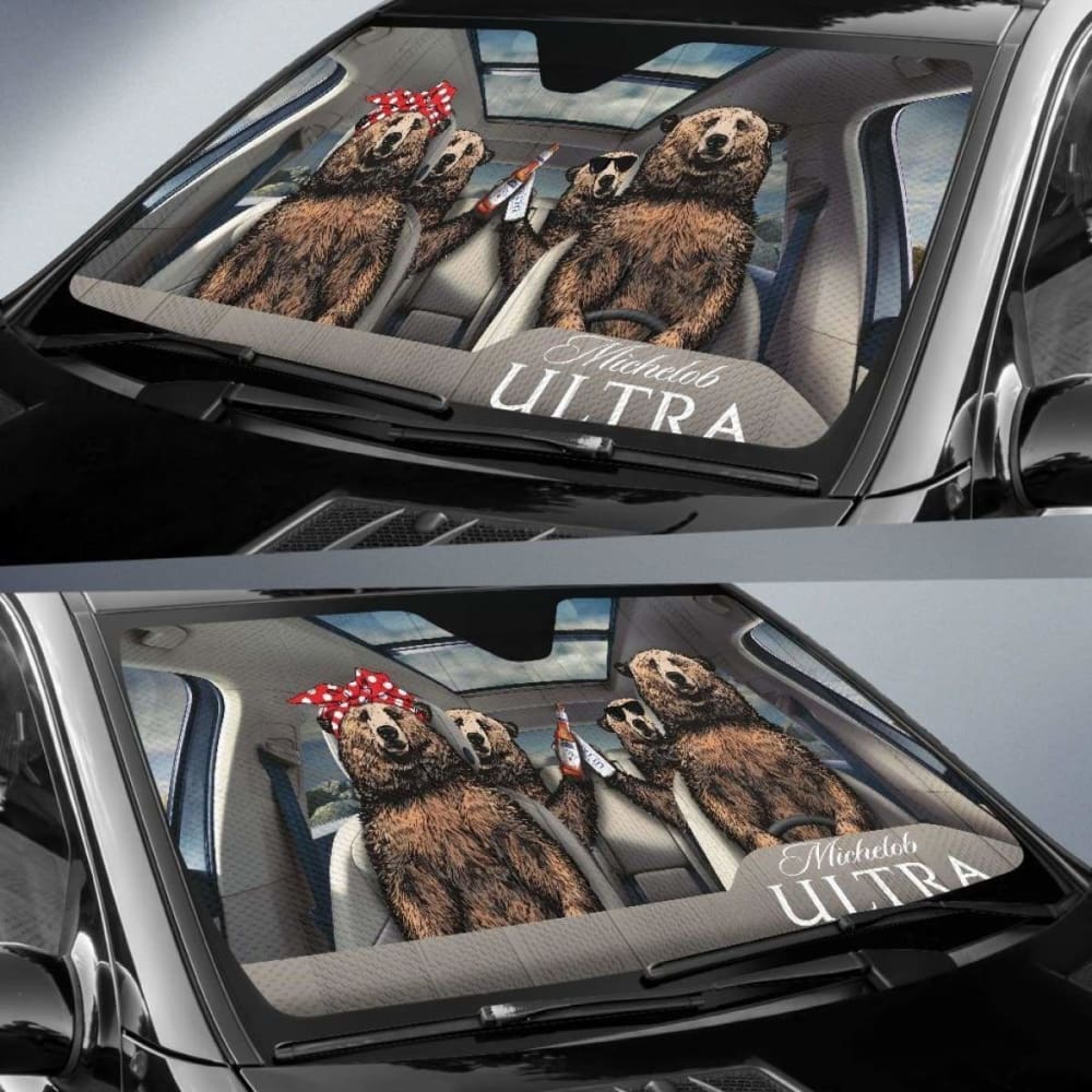 Family Bear Drink Beer Michelob Ultra Car Sun Shade Funny 102507 - YourCarButBetter