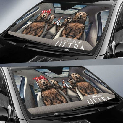 Family Bear Drink Beer Michelob Ultra Car Sun Shade Funny 102507 - YourCarButBetter
