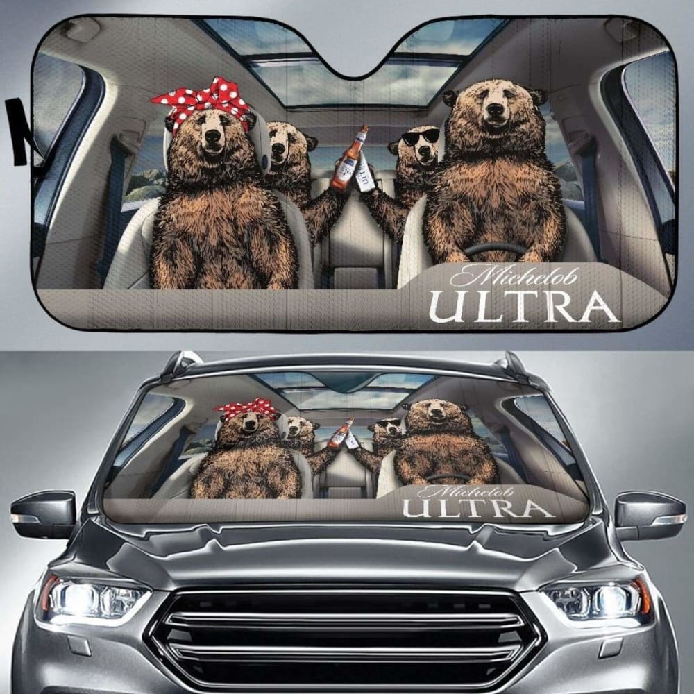 Family Bear Drink Beer Michelob Ultra Car Sun Shade Funny 102507 - YourCarButBetter