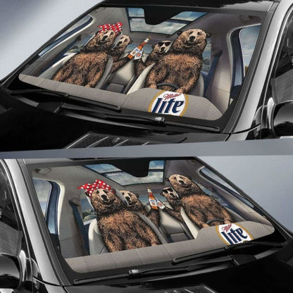 Family Bear Drink Beer Miller Lite Car Sun Shade Funny 102507 - YourCarButBetter