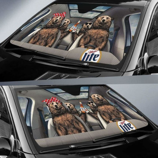 Family Bear Drink Beer Miller Lite Car Sun Shade Funny 102507 - YourCarButBetter