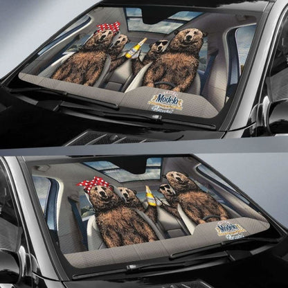 Family Bear Drink Beer Modelo Especial Car Sun Shade Funny 102507 - YourCarButBetter