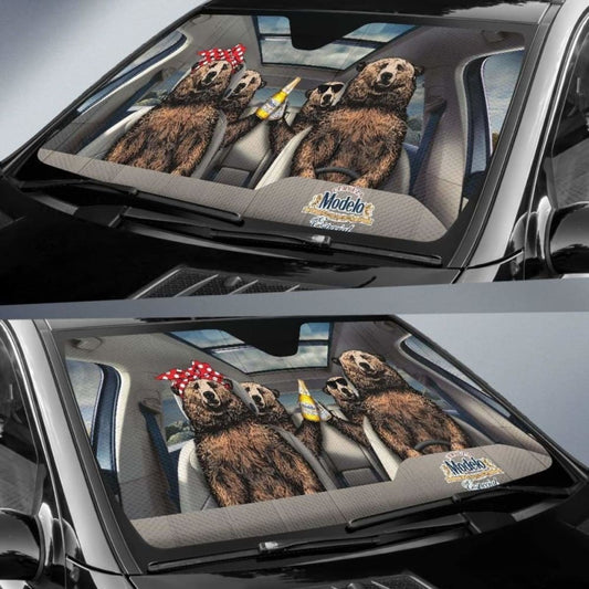 Family Bear Drink Beer Modelo Especial Car Sun Shade Funny 102507 - YourCarButBetter