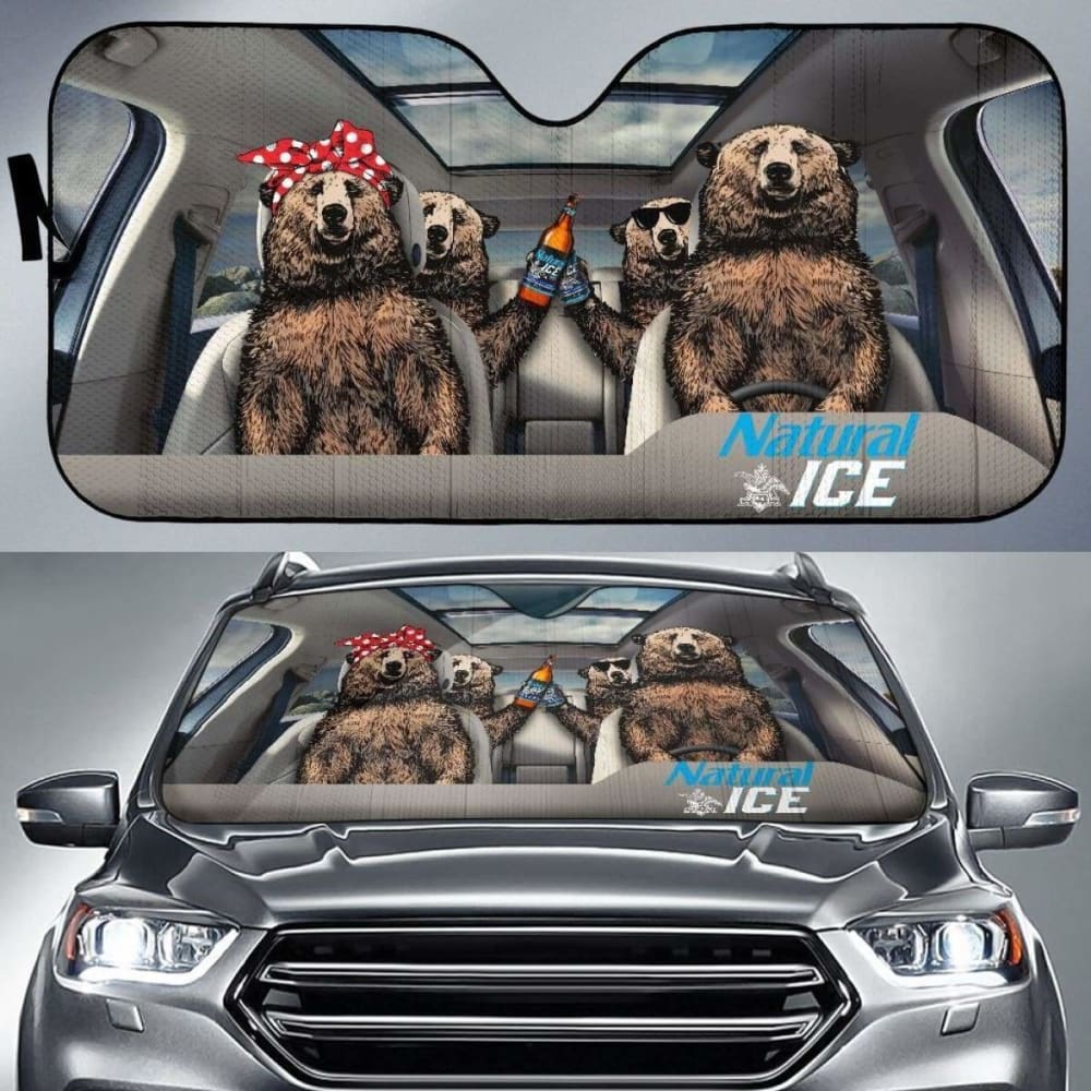 Family Bear Drink Beer Natural Ice Car Sun Shade Funny 102507 - YourCarButBetter