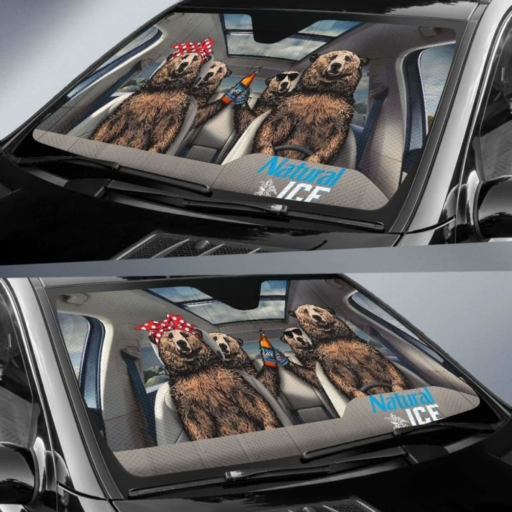 Family Bear Drink Beer Natural Ice Car Sun Shade Funny 102507 - YourCarButBetter