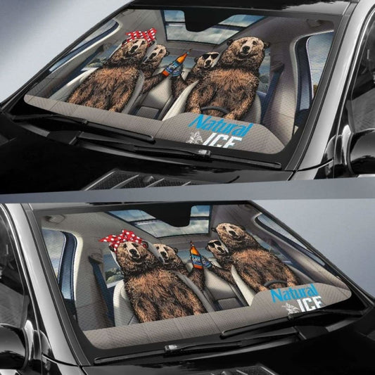 Family Bear Drink Beer Natural Ice Car Sun Shade Funny 102507 - YourCarButBetter