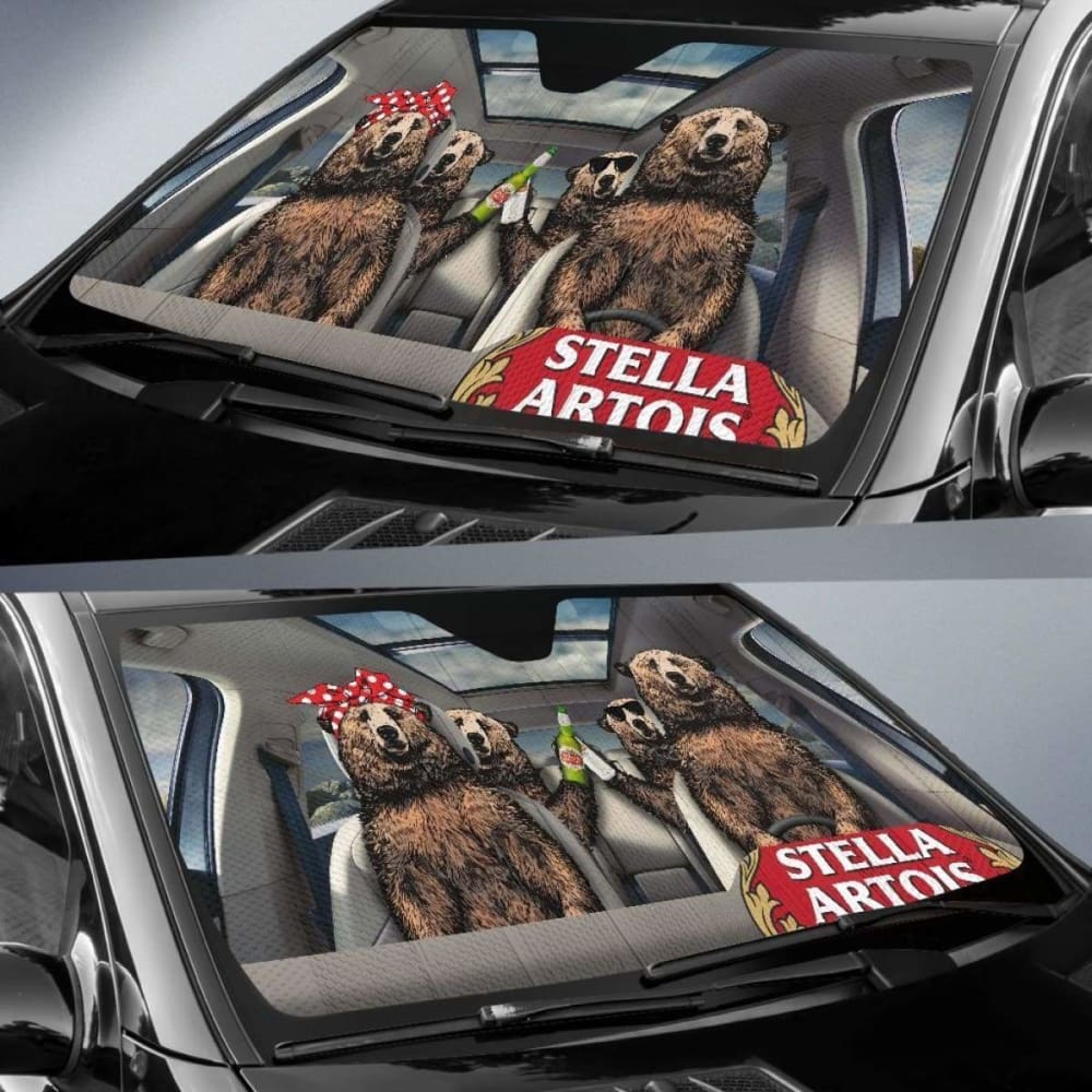 Family Bear Drink Beer Stella Artois Car Sun Shade Funny 102507 - YourCarButBetter