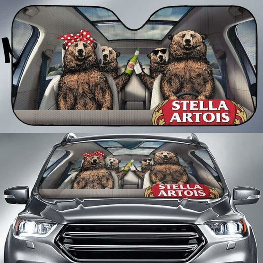 Family Bear Drink Beer Stella Artois Car Sun Shade Funny 102507 - YourCarButBetter