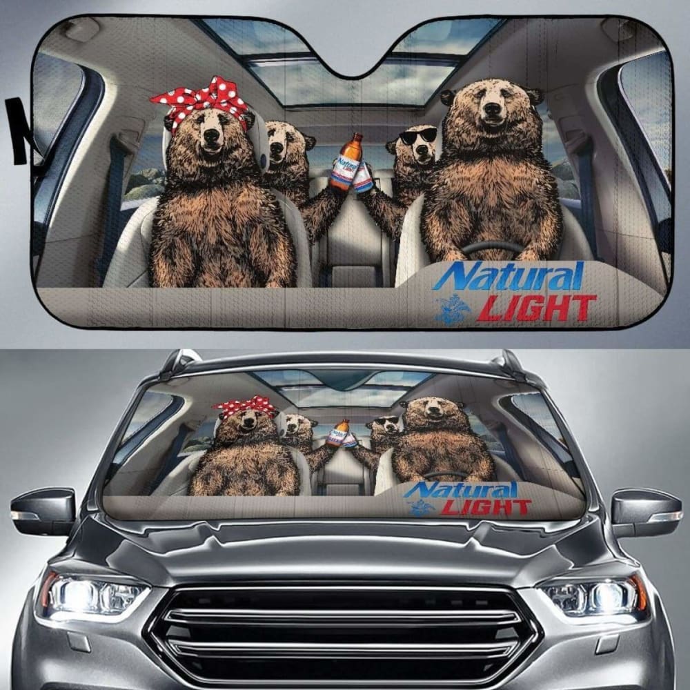 Family Bear Drink Bear Natural Light Car Sun Shade Funny 102507 - YourCarButBetter