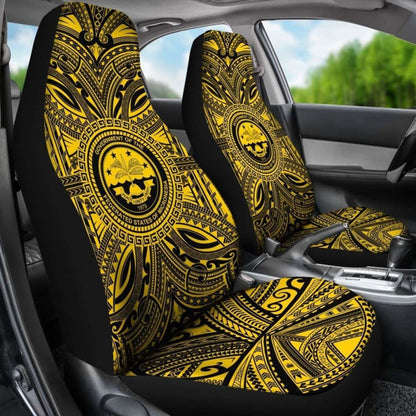 Federated States Of Micronesia Car Seat Cover - Federated States Of Micronesia Coat Of Arms Polynesian Gold Black 105905 - YourCarButBetter