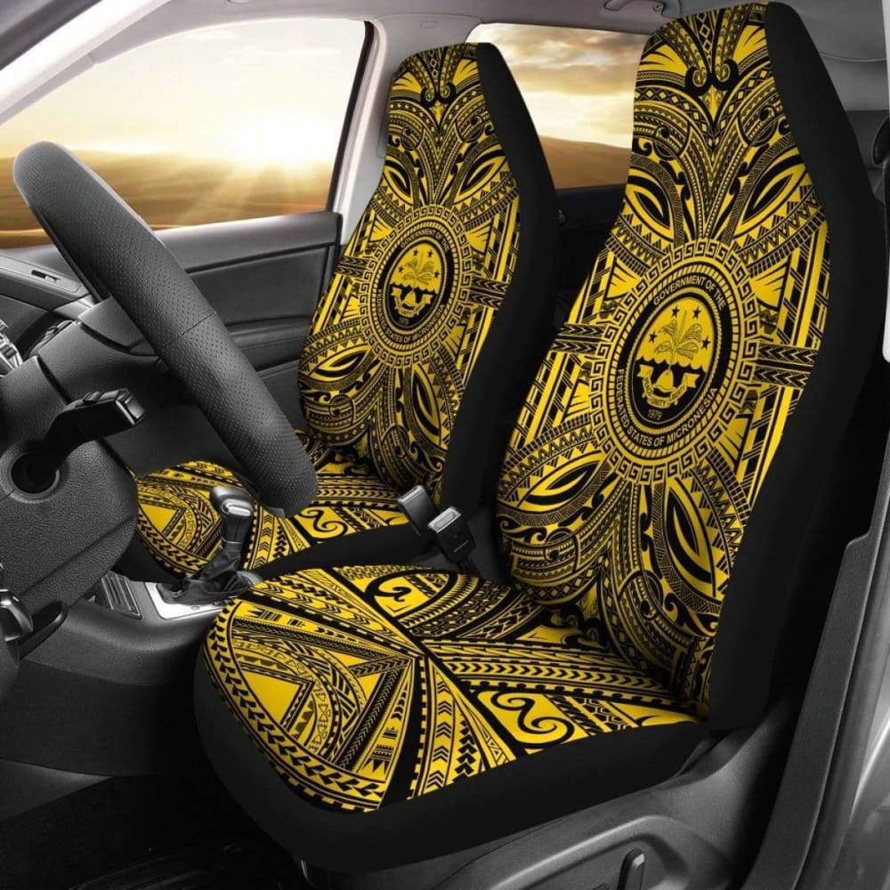 Federated States Of Micronesia Car Seat Cover - Federated States Of Micronesia Coat Of Arms Polynesian Gold Black 105905 - YourCarButBetter