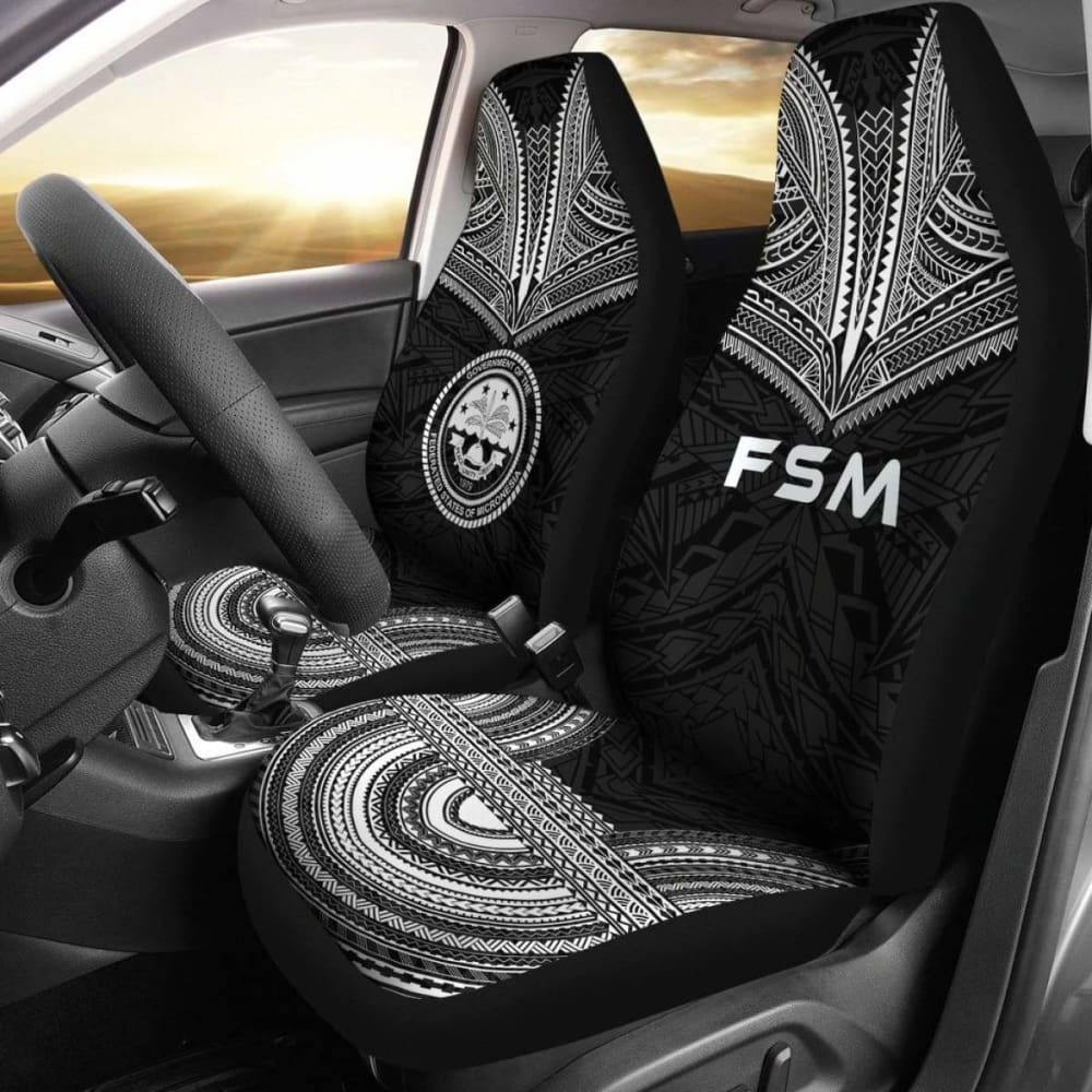 Federated States Of Micronesia Car Seat Cover - F S M Seal Polynesian Chief Tattoo Black Version - 10 174914 - YourCarButBetter