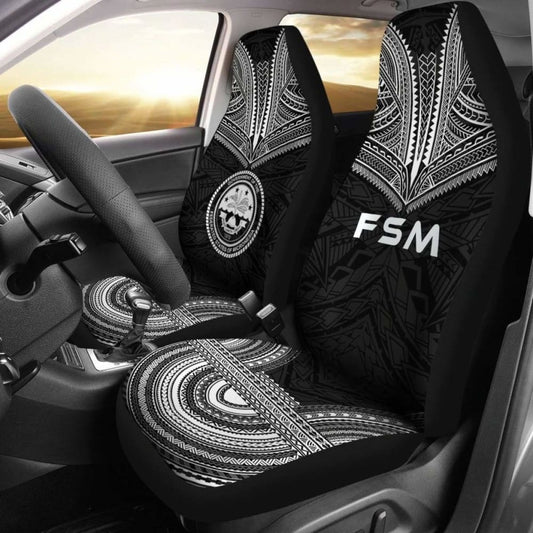 Federated States Of Micronesia Car Seat Cover - F S M Seal Polynesian Chief Tattoo Black Version - 10 174914 - YourCarButBetter