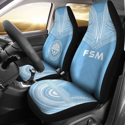 Federated States Of Micronesia Car Seat Cover - F S M Seal Polynesian Chief Tattoo Light Blue Version - 10 174914 - YourCarButBetter