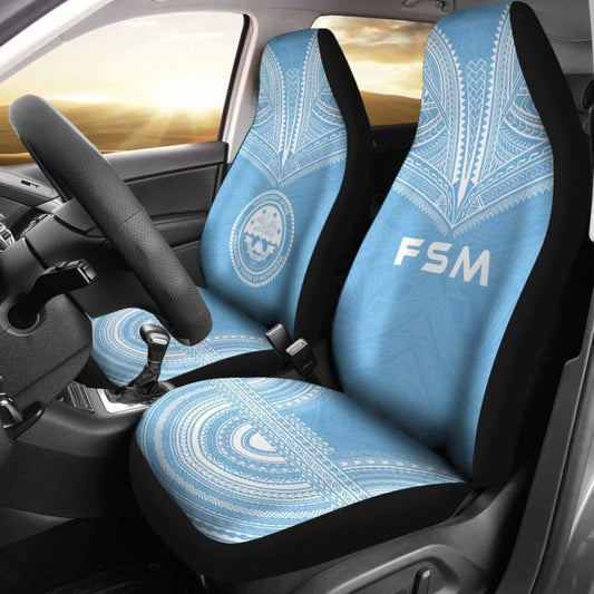 Federated States Of Micronesia Car Seat Cover - F S M Seal Polynesian Chief Tattoo Light Blue Version - 10 174914 - YourCarButBetter