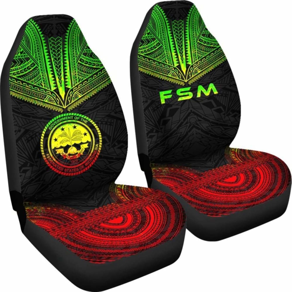 Federated States Of Micronesia Car Seat Cover - F S M Seal Polynesian Chief Tattoo Reggae Version - 10 174914 - YourCarButBetter