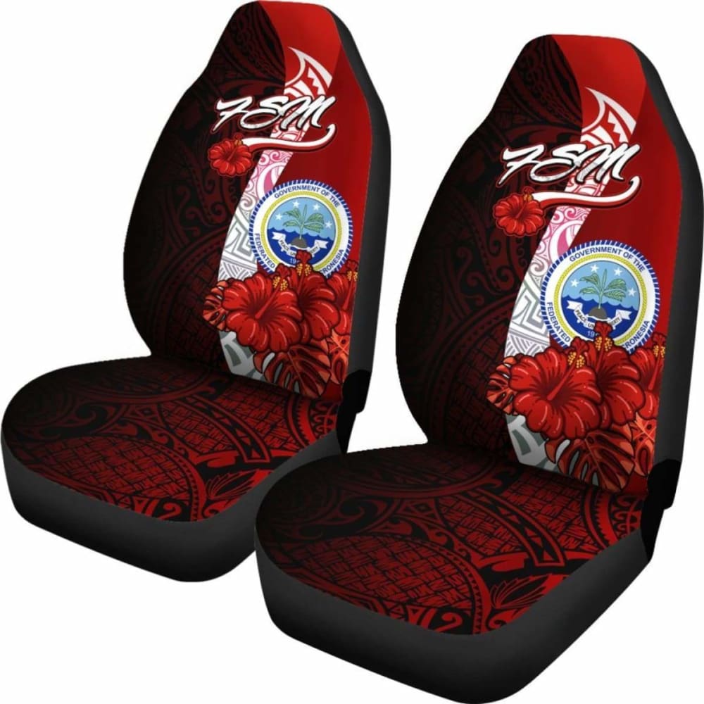 Federated States Of Micronesia Car Seat Covers - Coat Of Arm With Hibiscus - 232125 - YourCarButBetter