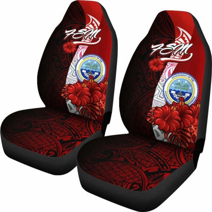 Federated States Of Micronesia Car Seat Covers - Coat Of Arm With Hibiscus - 232125 - YourCarButBetter