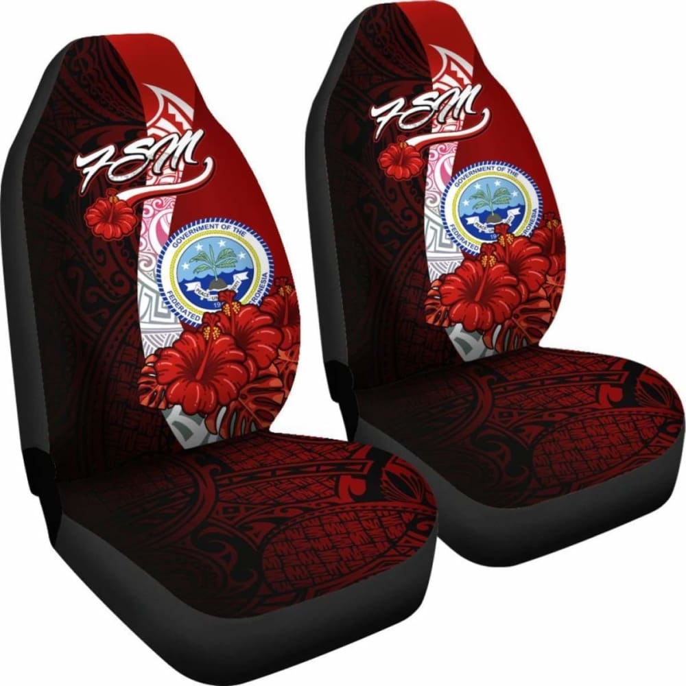 Federated States Of Micronesia Car Seat Covers - Coat Of Arm With Hibiscus - 232125 - YourCarButBetter