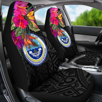 Federated States Of Micronesia Car Seat Covers - Polynesian Hibiscus Pattern - 232125 - YourCarButBetter