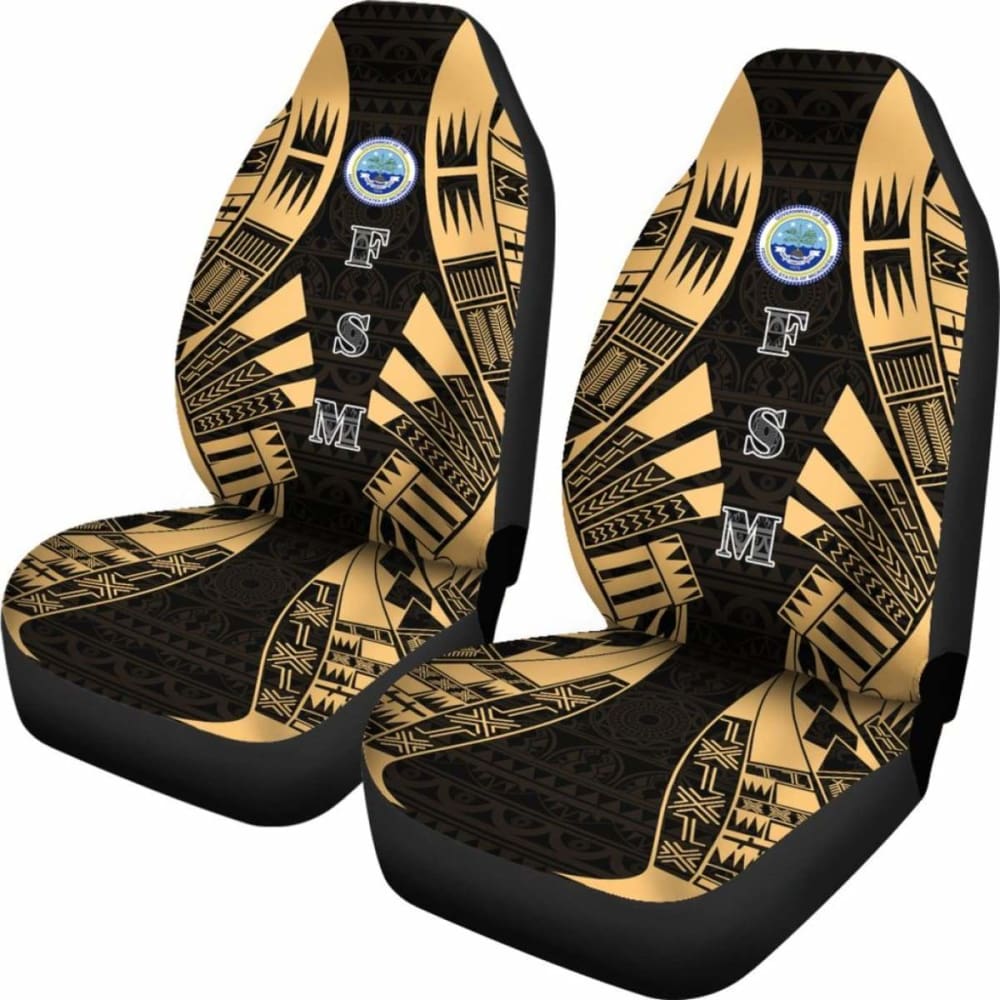 Federated States Of Micronesia Car Seat Covers - Polynesian Tattoo Gold - 9 174914 - YourCarButBetter