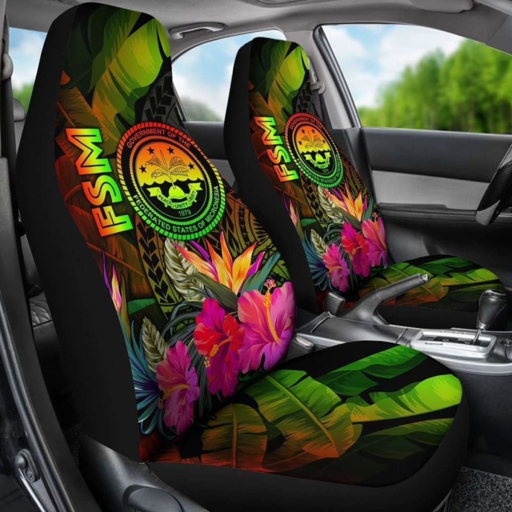 Federated States Of Micronesia Polynesian Car Seat Covers - Hibiscus And Banana Leaves - 232125 - YourCarButBetter