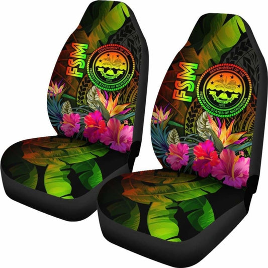Federated States Of Micronesia Polynesian Car Seat Covers - Hibiscus And Banana Leaves - 232125 - YourCarButBetter