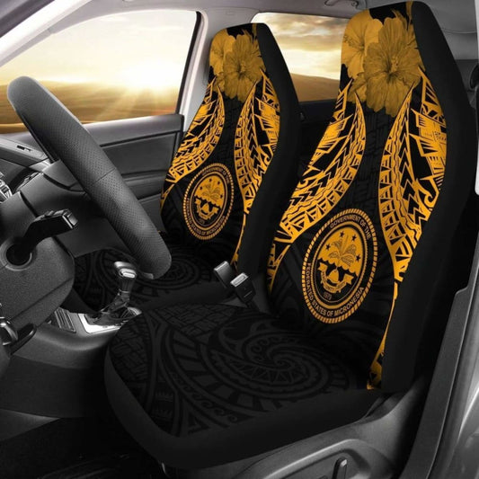 Federated States Of Micronesia Polynesian Car Seat Covers Pride Seal And Hibiscus Gold - 232125 - YourCarButBetter