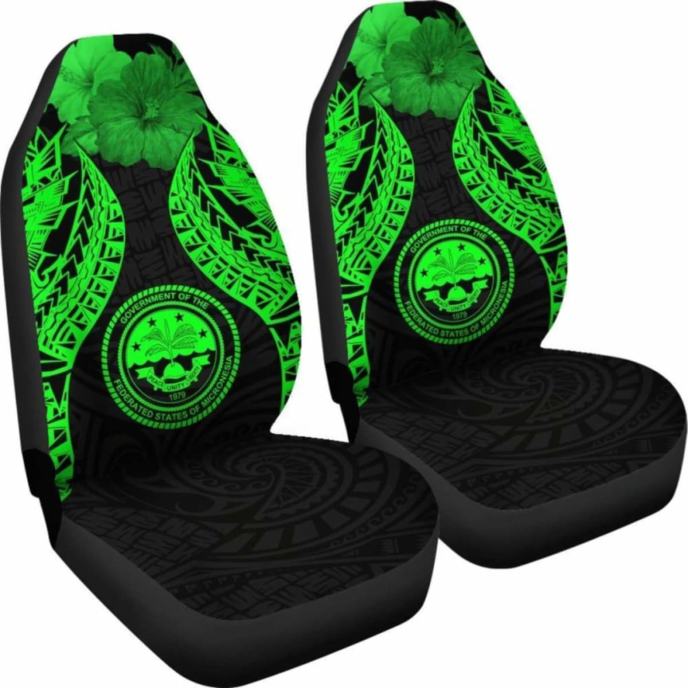 Federated States Of Micronesia Polynesian Car Seat Covers Pride Seal And Hibiscus Green - 232125 - YourCarButBetter