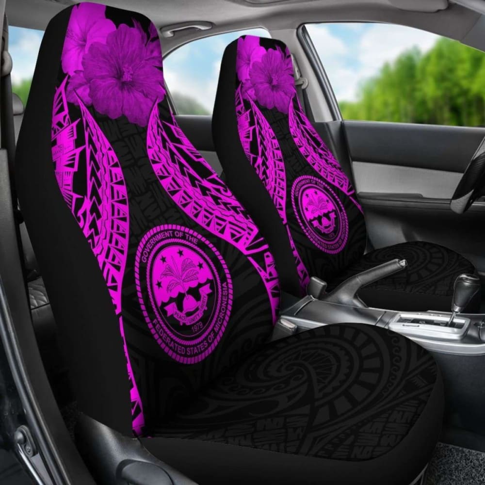 Federated States Of Micronesia Polynesian Car Seat Covers Pride Seal And Hibiscus Pink - 232125 - YourCarButBetter