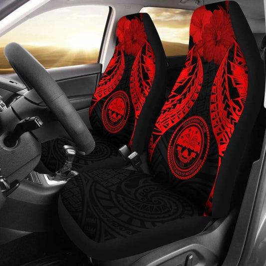 Federated States Of Micronesia Polynesian Car Seat Covers Pride Seal And Hibiscus Red - 232125 - YourCarButBetter