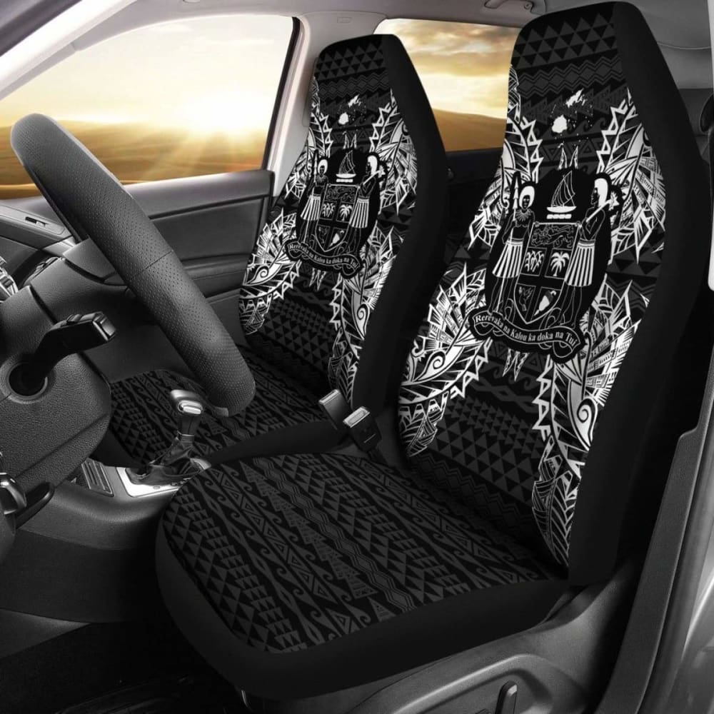 Fiji Car Seat Cover - Fiji Coat Of Arms Map Black - 105905 - YourCarButBetter