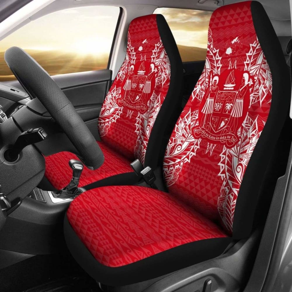 Fiji Car Seat Cover - Fiji Coat Of Arms Map Red White - 105905 - YourCarButBetter