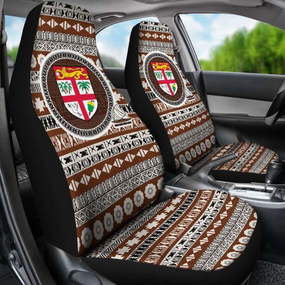 Fiji Car Seat Cover Coat Of Arms On Tapa Pattern Amazing 105905 - YourCarButBetter