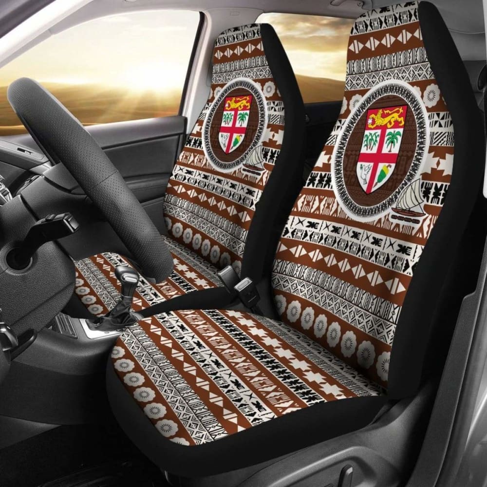 Fiji Car Seat Cover Coat Of Arms On Tapa Pattern Amazing 105905 - YourCarButBetter