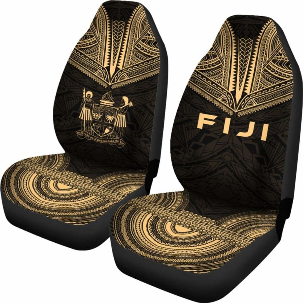 Fiji Car Seat Cover - Fiji Coat Of Arms Polynesian Chief Tattoo Gold Version - 10 174914 - YourCarButBetter