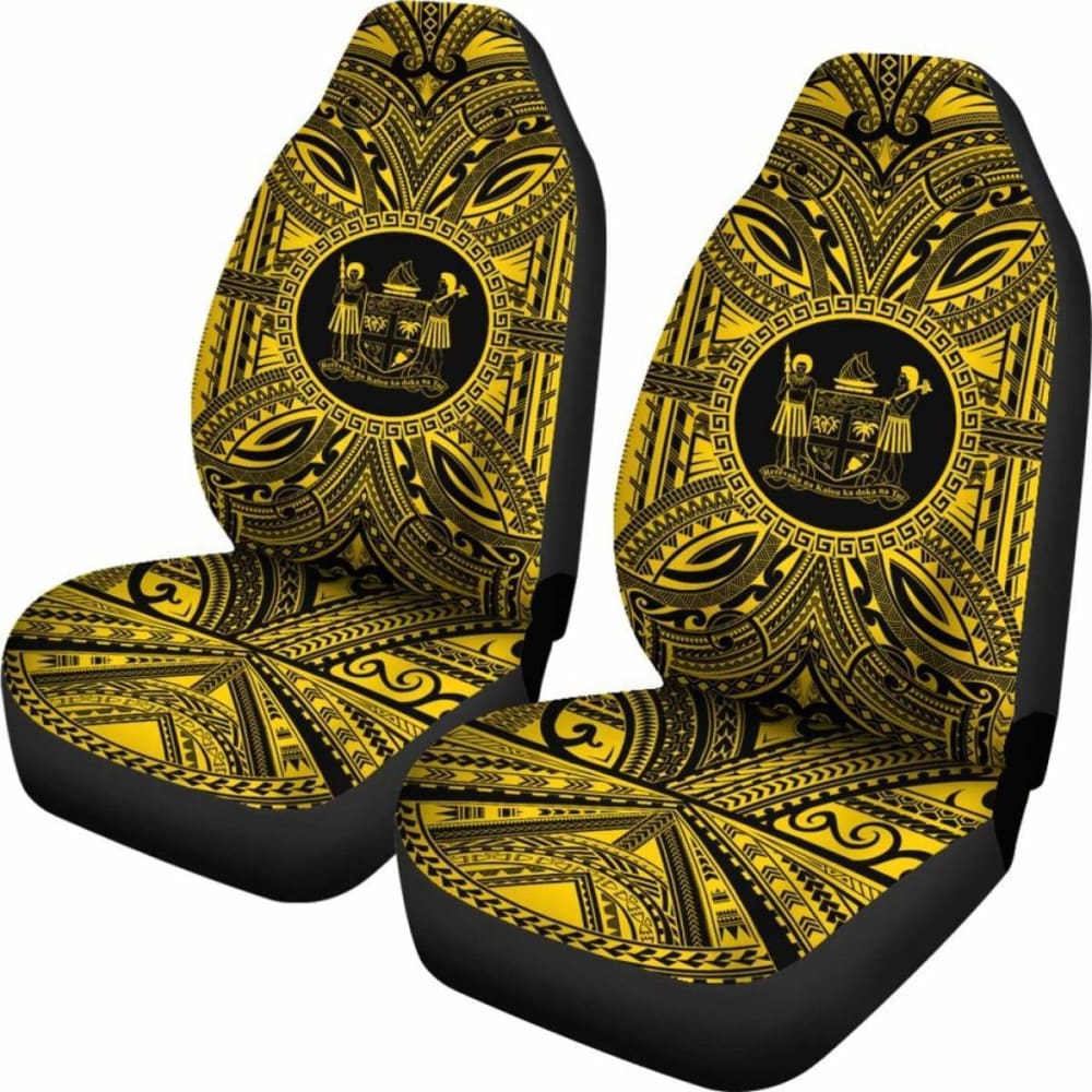 Fiji Car Seat Cover - Fiji Coat Of Arms Polynesian Gold Black 105905 - YourCarButBetter