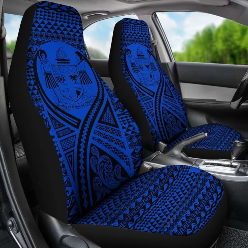 Fiji Car Seat Cover - Fiji Coat Of Arms Polynesian Tattoo Blue - 9 174914 - YourCarButBetter
