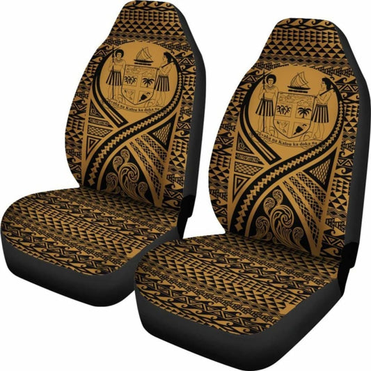 Fiji Car Seat Cover - Fiji Coat Of Arms Polynesian Tattoo Gold - 9 174914 - YourCarButBetter